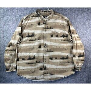 Woolrich Geese Chamois Flannel Button Down Shirt Men’s Sz 2XL Trees Goose